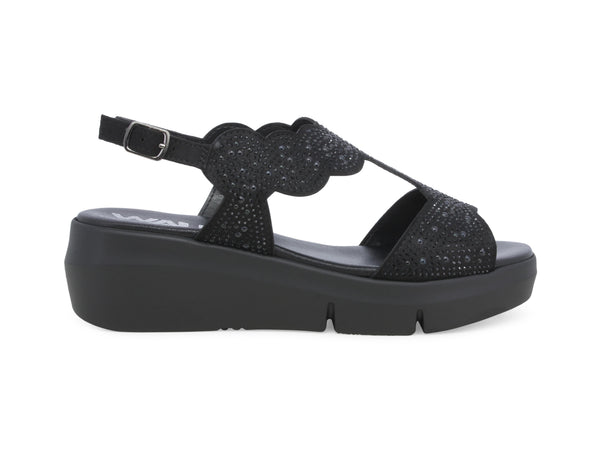Melluso Sandali  Walk Casual Chic con Strass e Zeppa Platform Neri R80440-244127